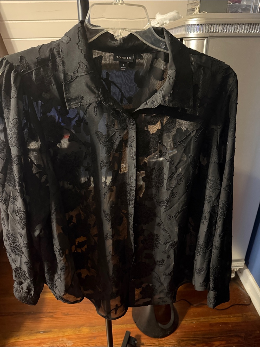 torrid Black Sheer Floral Button-Down Blouse
